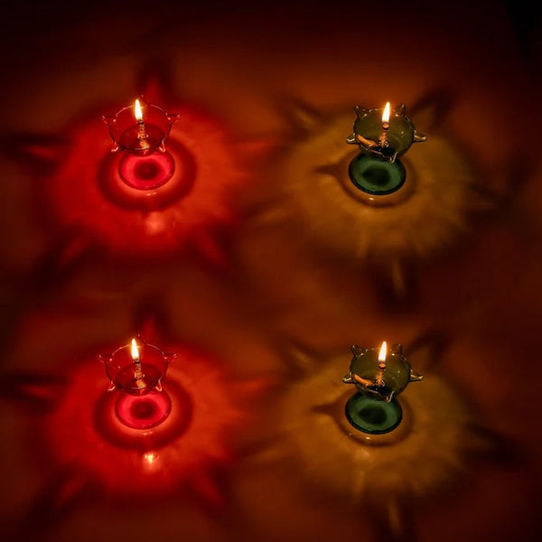 Colourful Reflection Diya Combo Plastic Candle Cup Multi Shape, Diwali (4 Pcs Set)