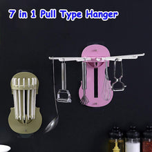 Plastic 7 in 1 Retractable Wall Mounted Pull Out Hanger for Kitchen Bath