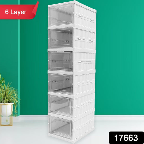 6-Layer Stackable Foldable Storage Organizer Cart Clothes, Kitchen, Closet & Bathroom