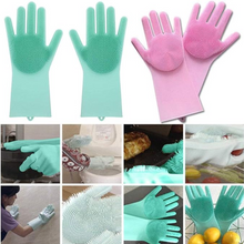 Reusable Silicone Cleaning Brush Scrubber Gloves (Multicolor)