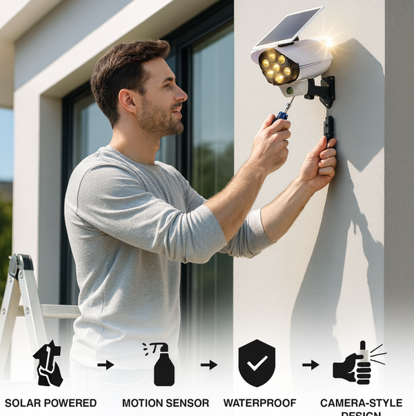 Solar Light Outdoor Motion Sensor Security Camera Shaped Dummy Wall Lamp (1 Pc)