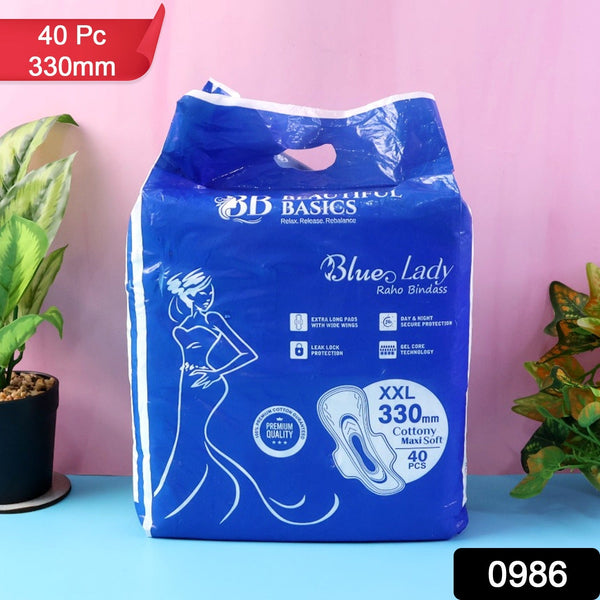 Beautiful Basics Blue Lady Long Pads With Wides Wings Sanitary Pads – 330 mm, 40-Pack