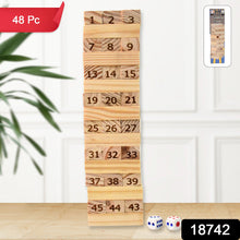 Wooden Tumbling Stacking Tower Game, Zenga tower (48 Pcs Blocks 2 Dices)